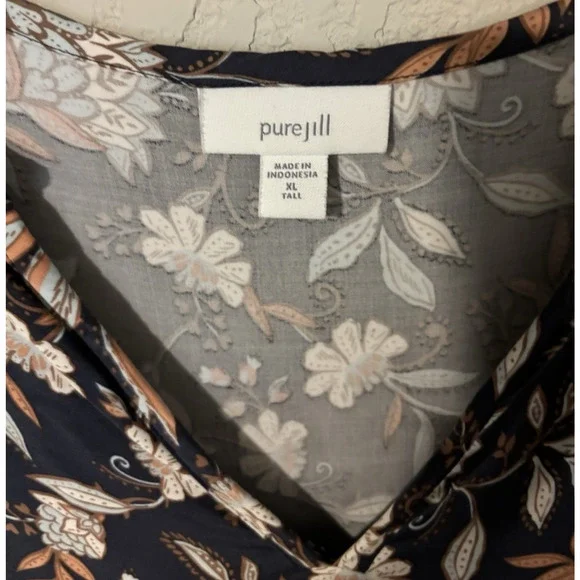 J. Jill Pure Jill Gray & Blush Pink Floral V-Neck Short Sleeve Shift Dress XL - Picture 3 of 5